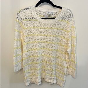 CJ Banks Lace Knit Sweater in White and Yellow
